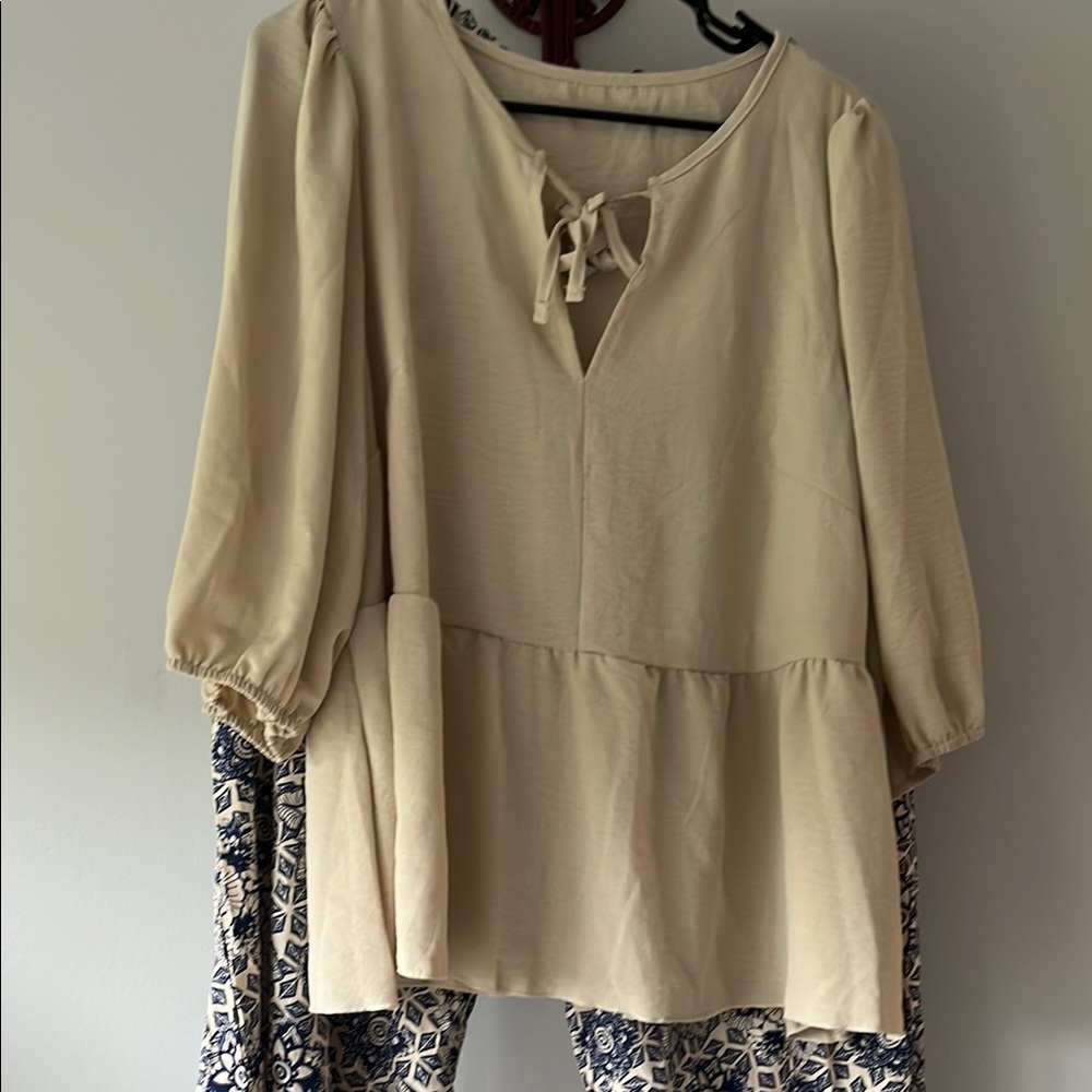 Elegant Cream Women's Top and Pant set